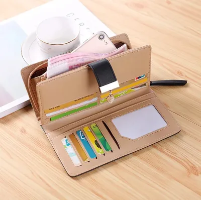 Women's Hollow Golden Leaf Buckle Wallet Card Holder Purse